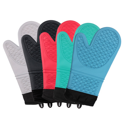 Cotton Lining Heat Resistant Silicone Oven Mitts Pot Kitchen BBQ Camping Bake Non-stick Silicone Glove